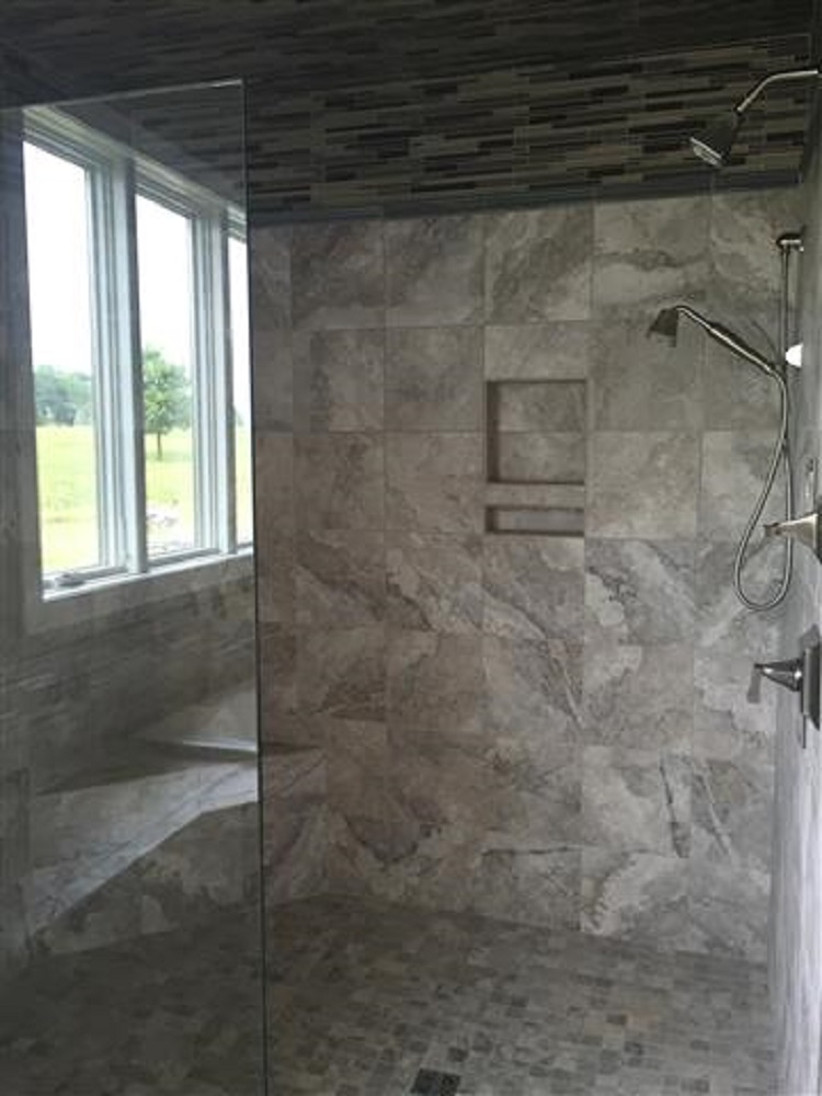 stone-walled shower area
