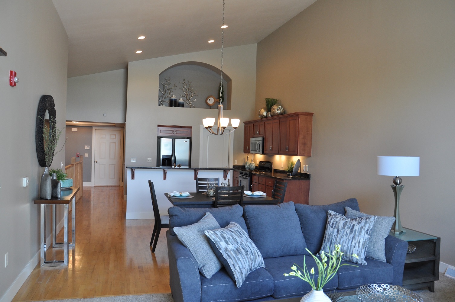 living, dining and kitchen area interior design