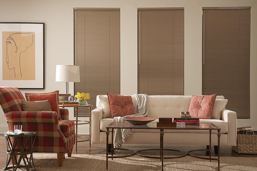 brown blinds in living room