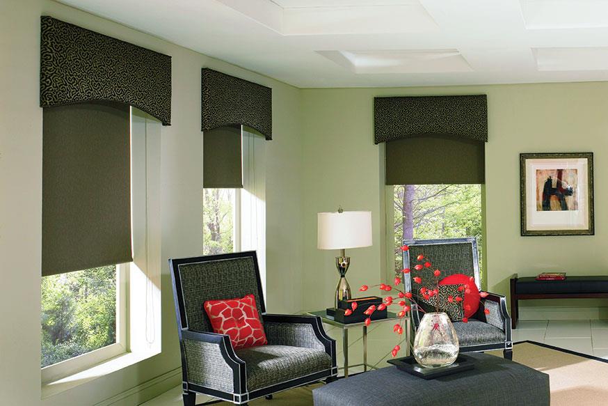 solid green curtains in living area