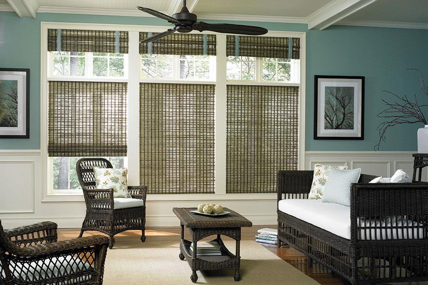green blinds in living area