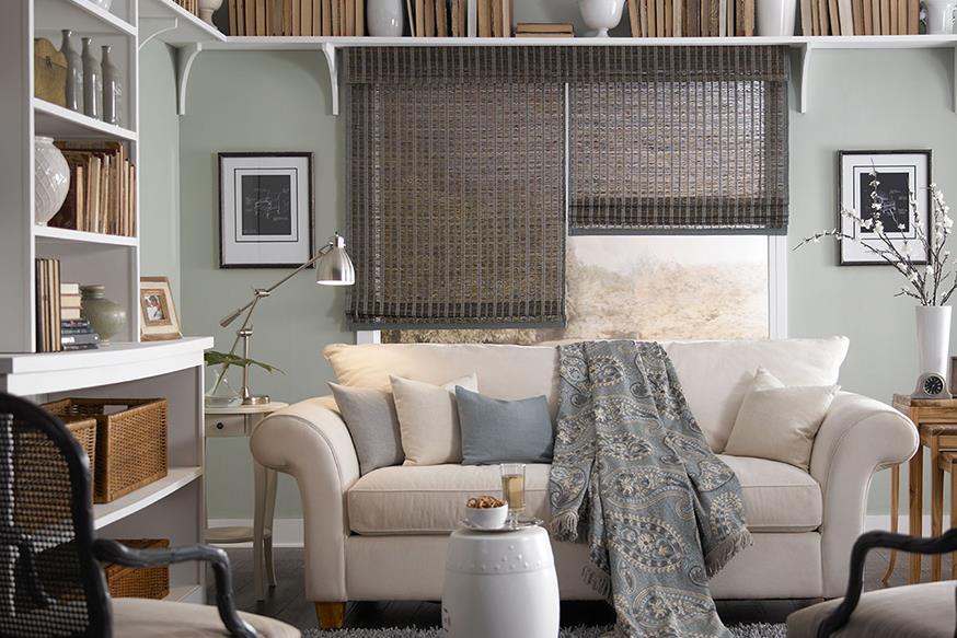 dark gray blinds in living area