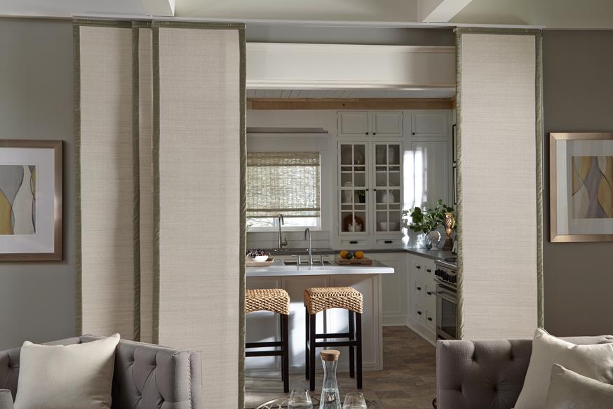 large creme divider between kitchen and living area